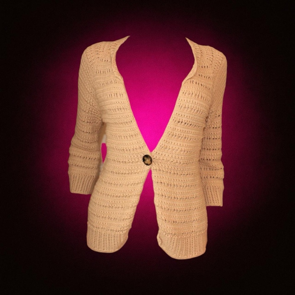 Tan/beige crochet quarter sleeve cardigan